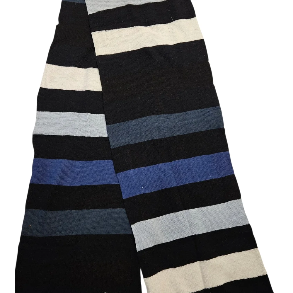 Ben Sherman Knit Scarf Black Blue Gray Striped Winter Mod Y2K 62x9